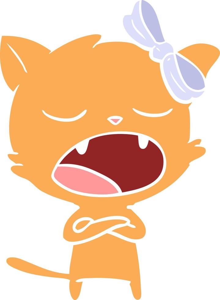 flat color style cartoon yawning cat vector