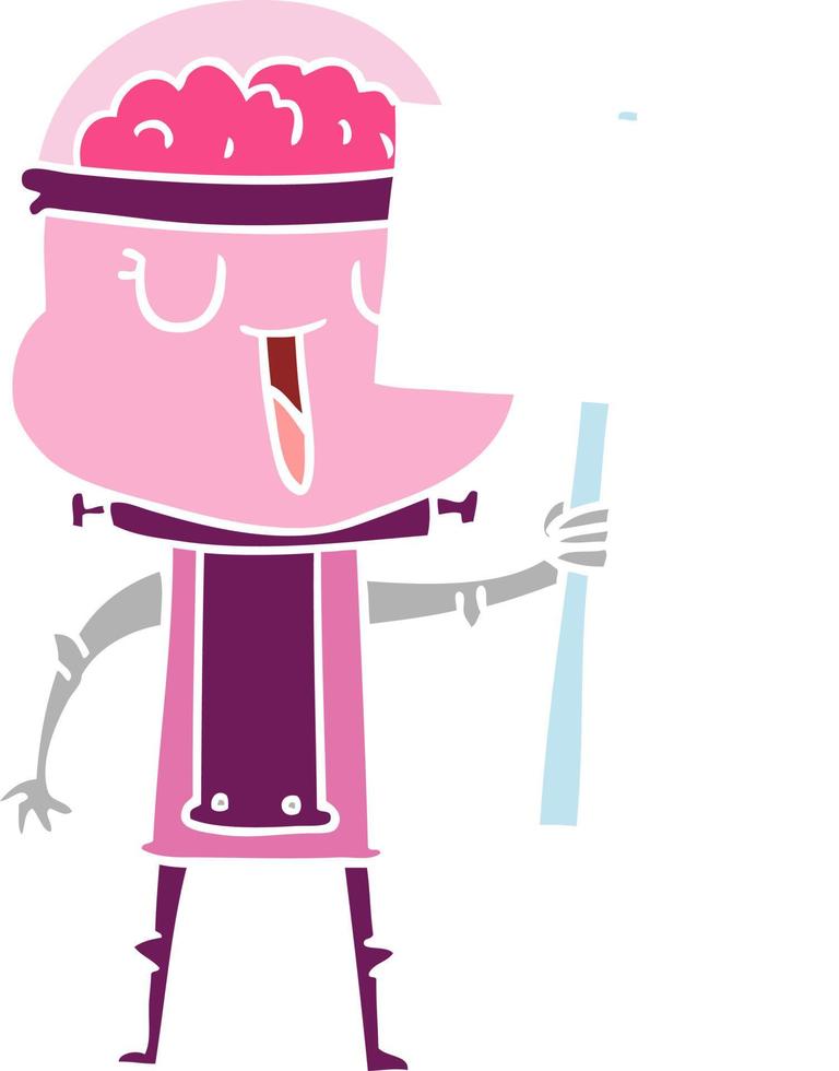 happy flat color style cartoon robot with sign vector