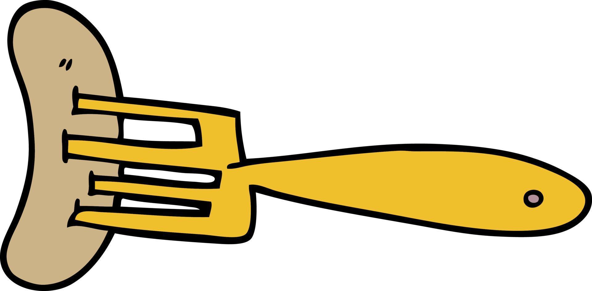 cartoon doodle banger on fork vector