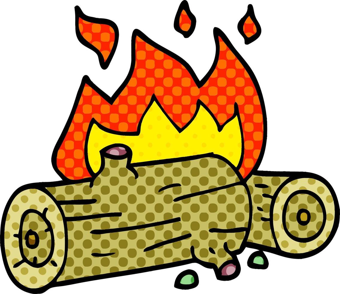 cartoon doodle burning logs vector