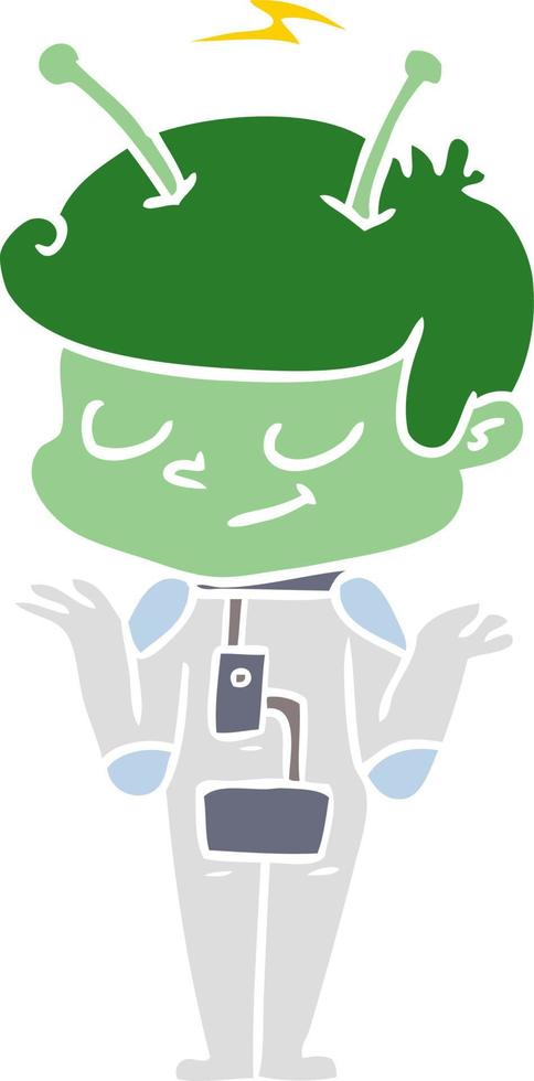 friendly flat color style cartoon spaceman shrugging vector