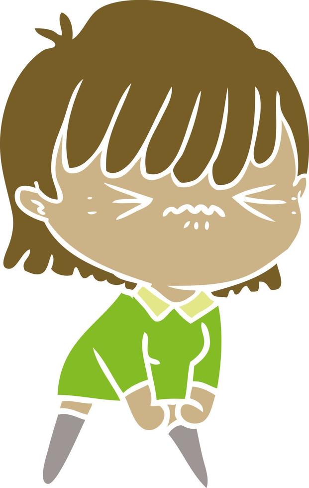 niña de dibujos animados de estilo de color plano molesto vector