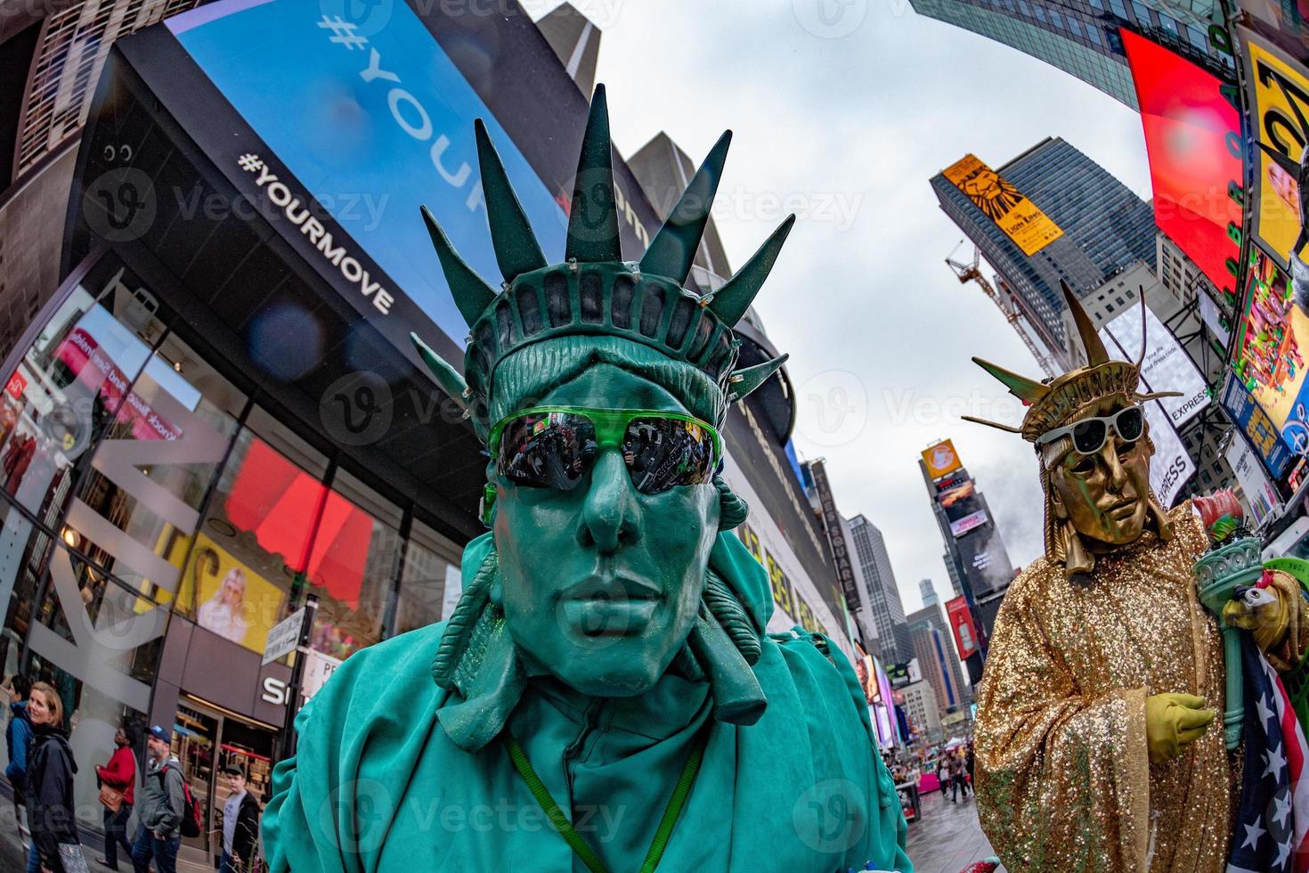 NEW YORK - USA  APRIL 22 2017 times square human statue of liberty photo