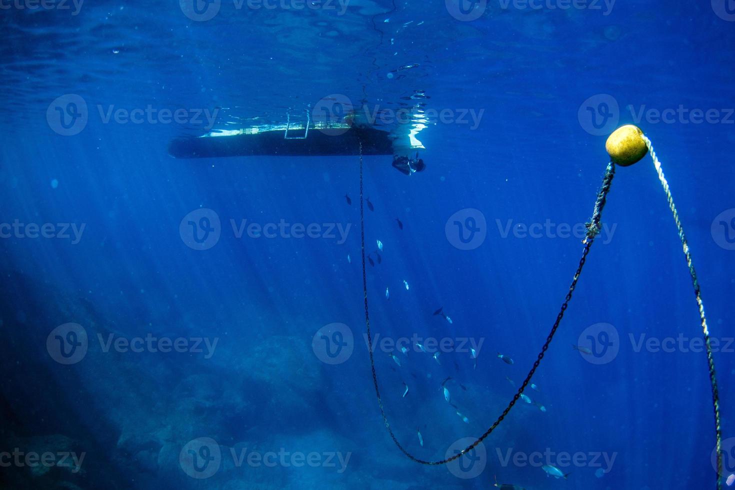boat ship from underwater blue ocean chain photo