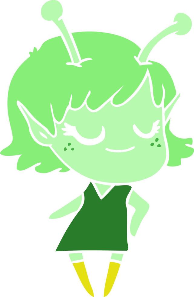 smiling alien girl flat color style cartoon vector