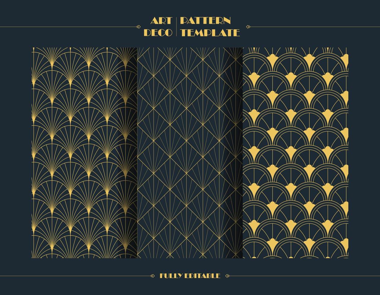 patrón de decoración de arte.líneas minimalistas en oro, arte geométrico clásico y líneas ornamentadas. conjunto de patrones art déco. diseño de línea vectorial. motivos de 1920-30 vector