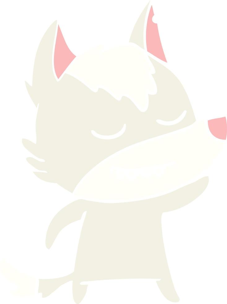 friendly flat color style cartoon wolf vector