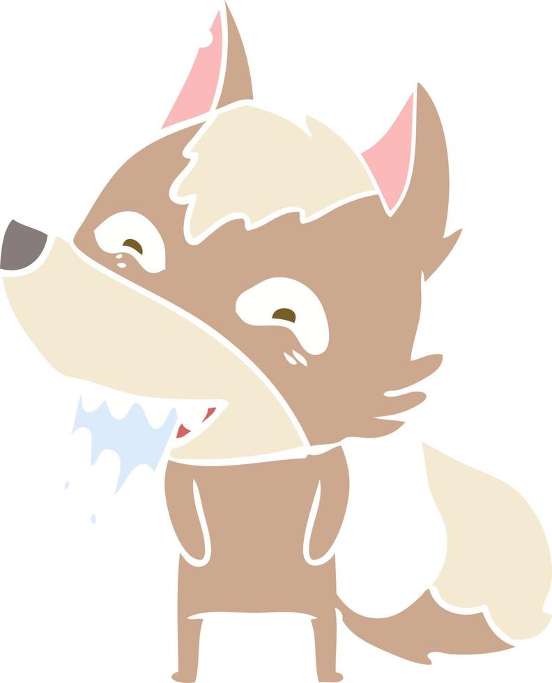 lobo hambriento de dibujos animados de estilo de color plano vector