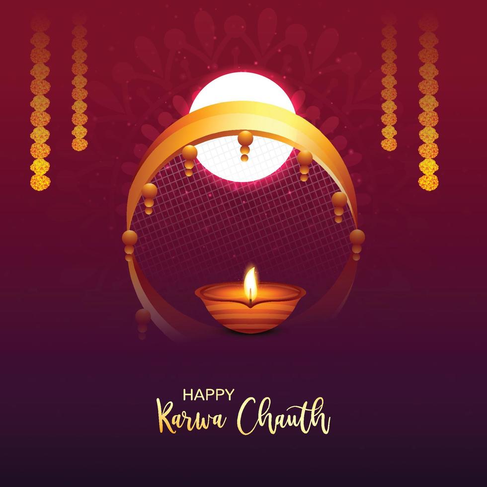 Happy karwa chauth festival greeting card background vector