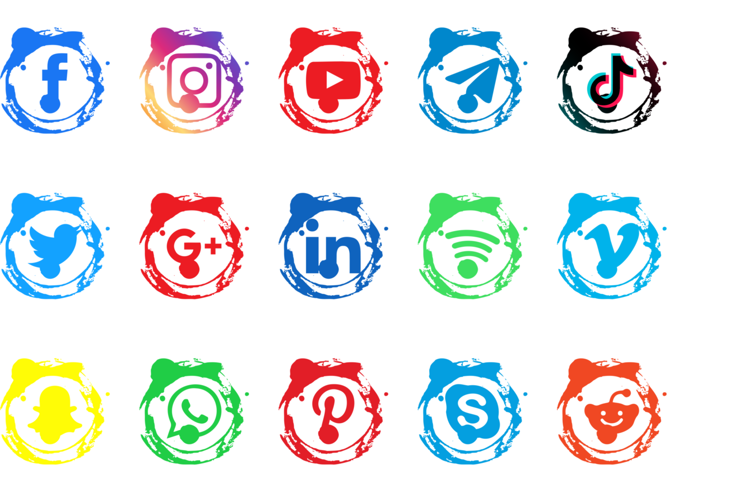 cepillar la colección de iconos populares de las redes sociales. facebook, youtube, tik tok, telegrama, whatsapp, skype png