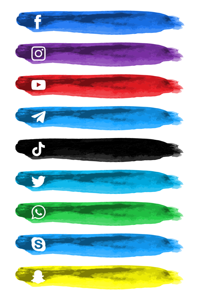 Hand Drawn Social Media Popular Icon Collection. Facebook, Youtube, TikTok, Telegram, WhatsApp, Skyp png