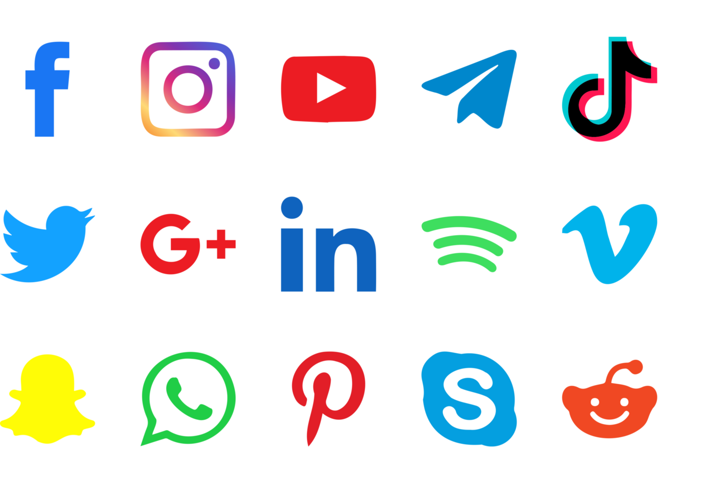 collection d'icônes populaires de médias sociaux. facebook, youtube, tic tac, télégramme, whatsapp, skype png