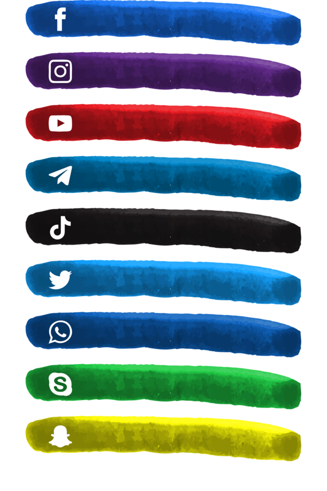 Hand Drawn Social Media Popular Icon Collection. Facebook, Youtube, TikTok, Telegram, WhatsApp, Skyp png