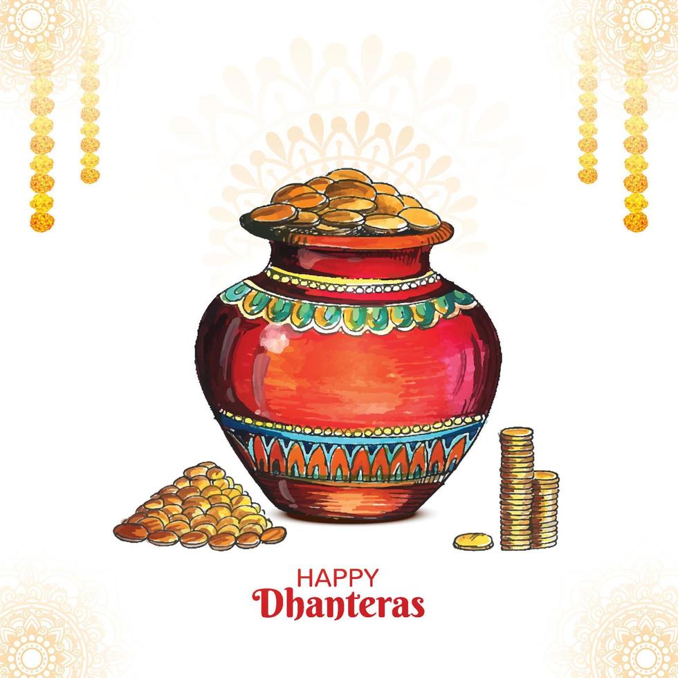 Illustration of gold coins in pot for dhantera celebration background vector