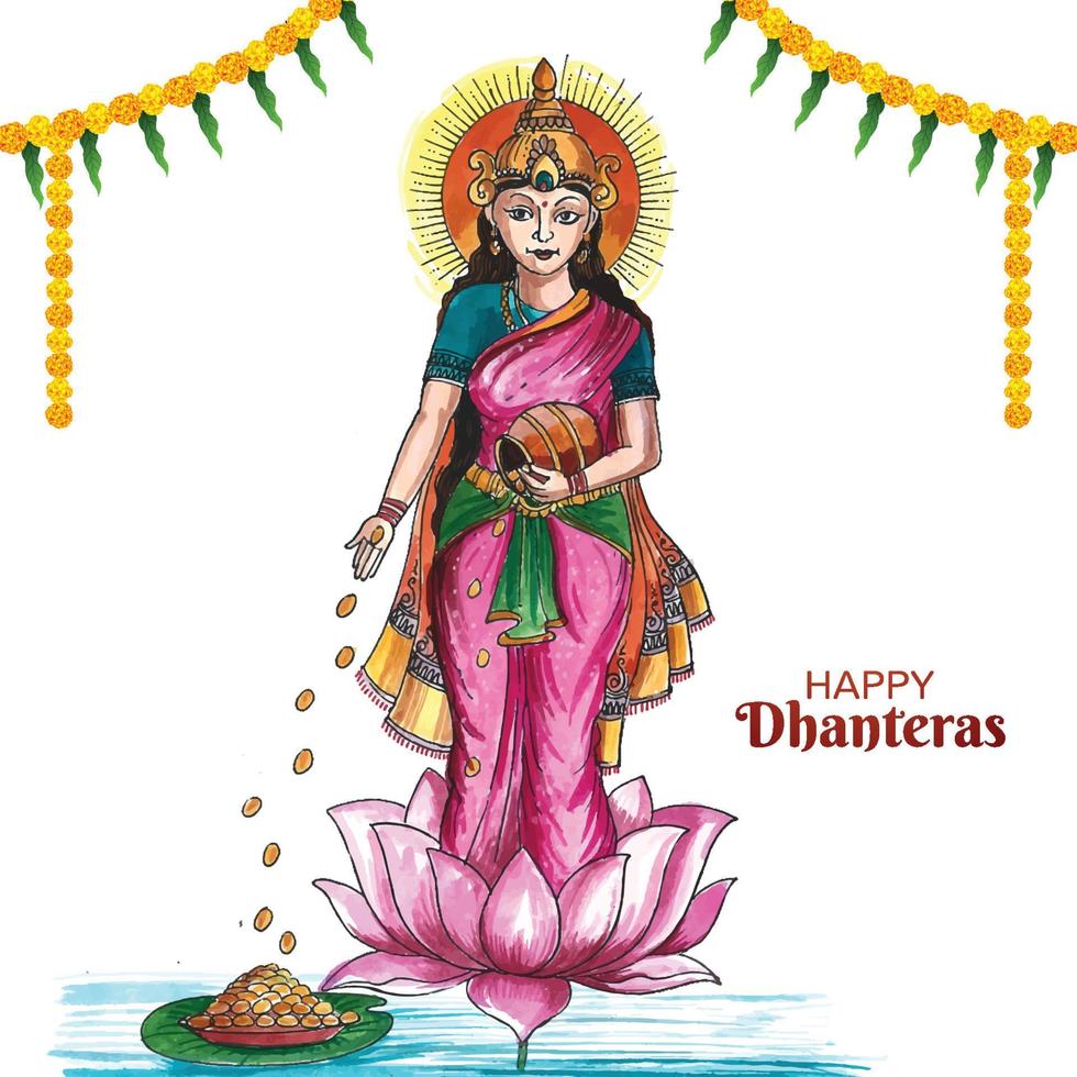 Goddess maa laxmi with coins for indian festival dhanteras background vector