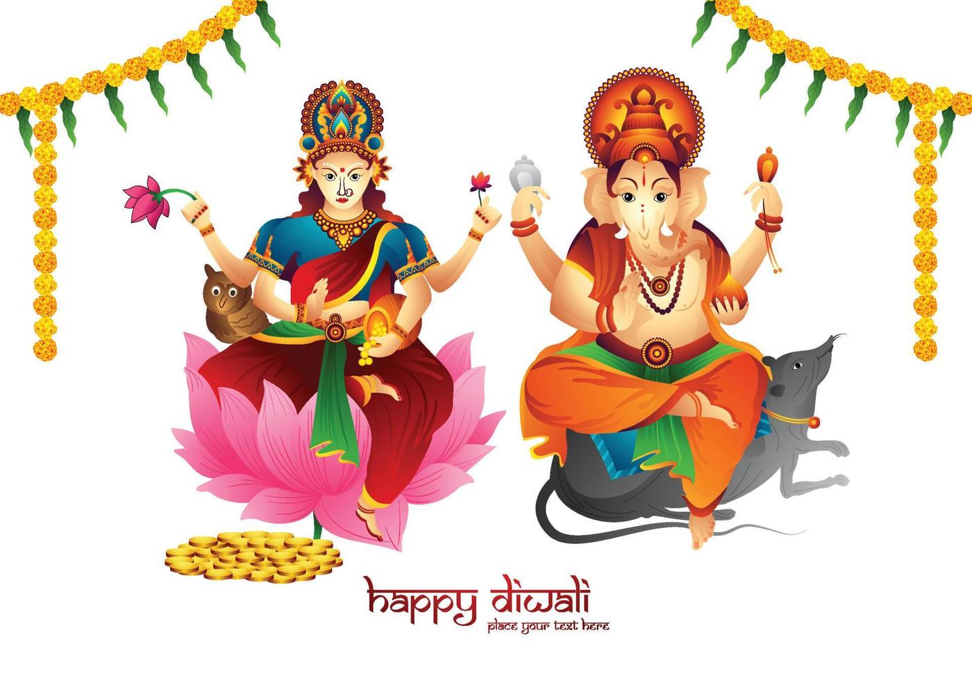 Beautiful celebration happy diwali for ganesh laxmi greeting card illustration design vector