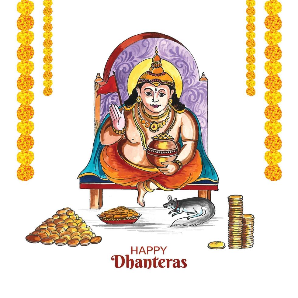 Shubh dhanteras festival celebration lord kuber card background vector