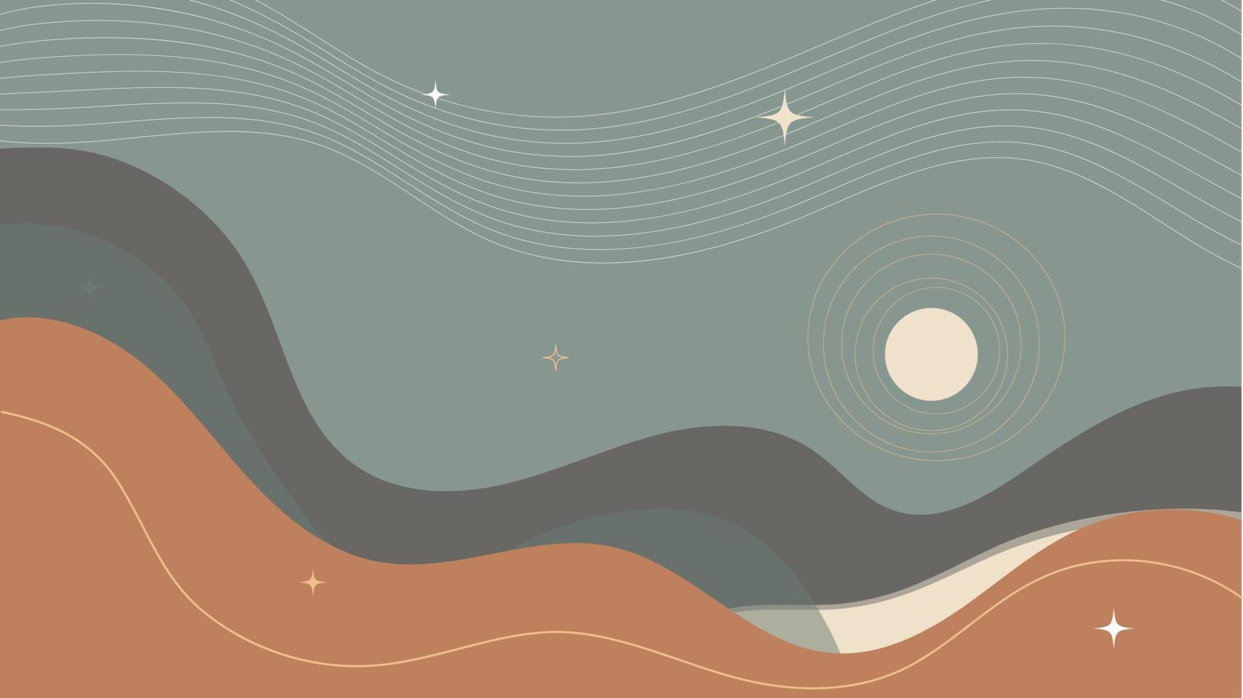 cartel de paisaje contemporáneo abstracto. fondo boho moderno con montañas lunares, decoración de pared minimalista. impresión de arte vectorial vector
