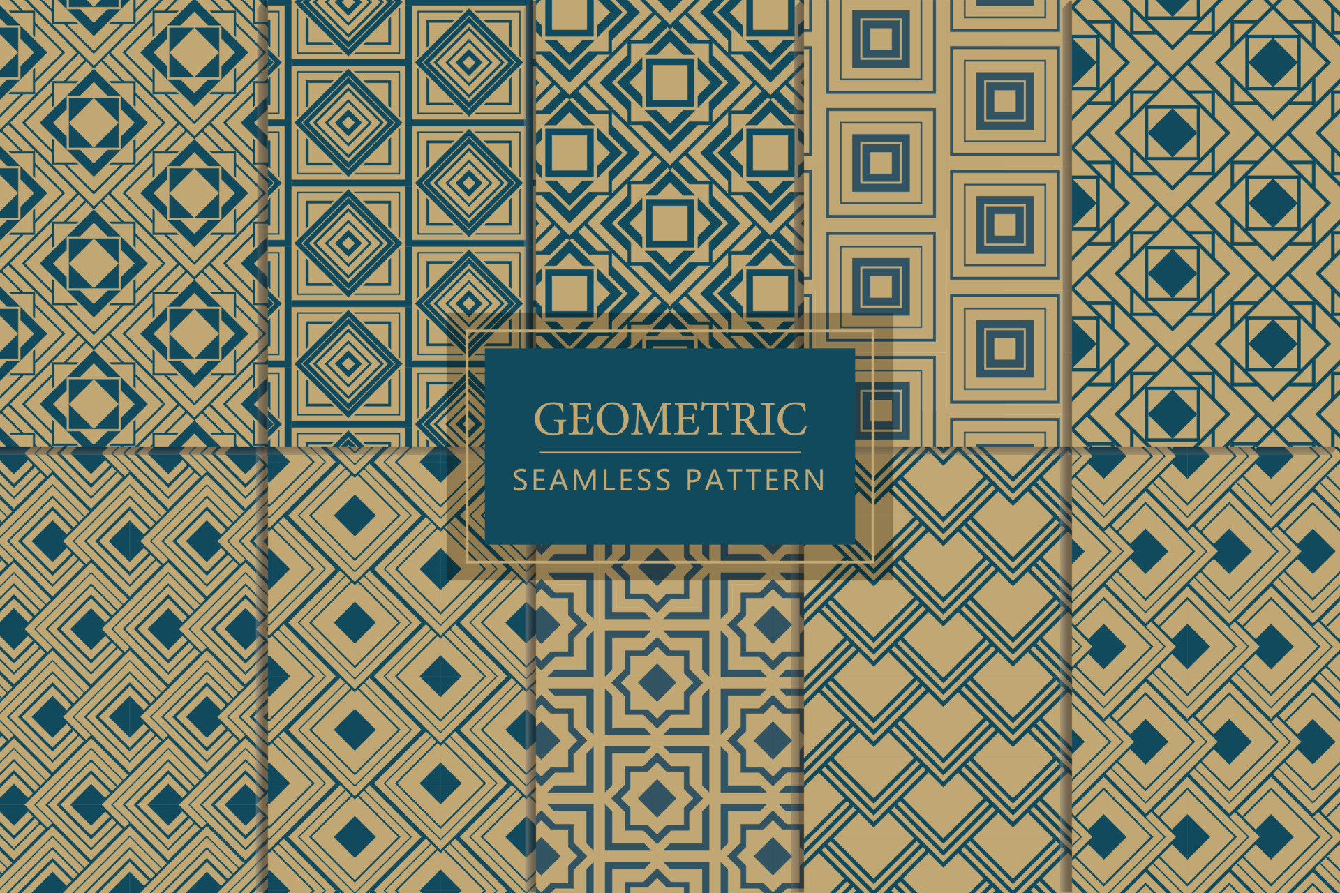 Collection of geometrical square tile shape seamless repeat pattern