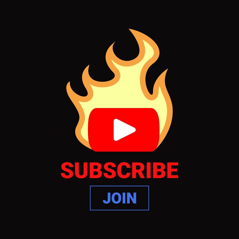 diseño de logo de youtube y fuego. suscríbete, únete, plano vector