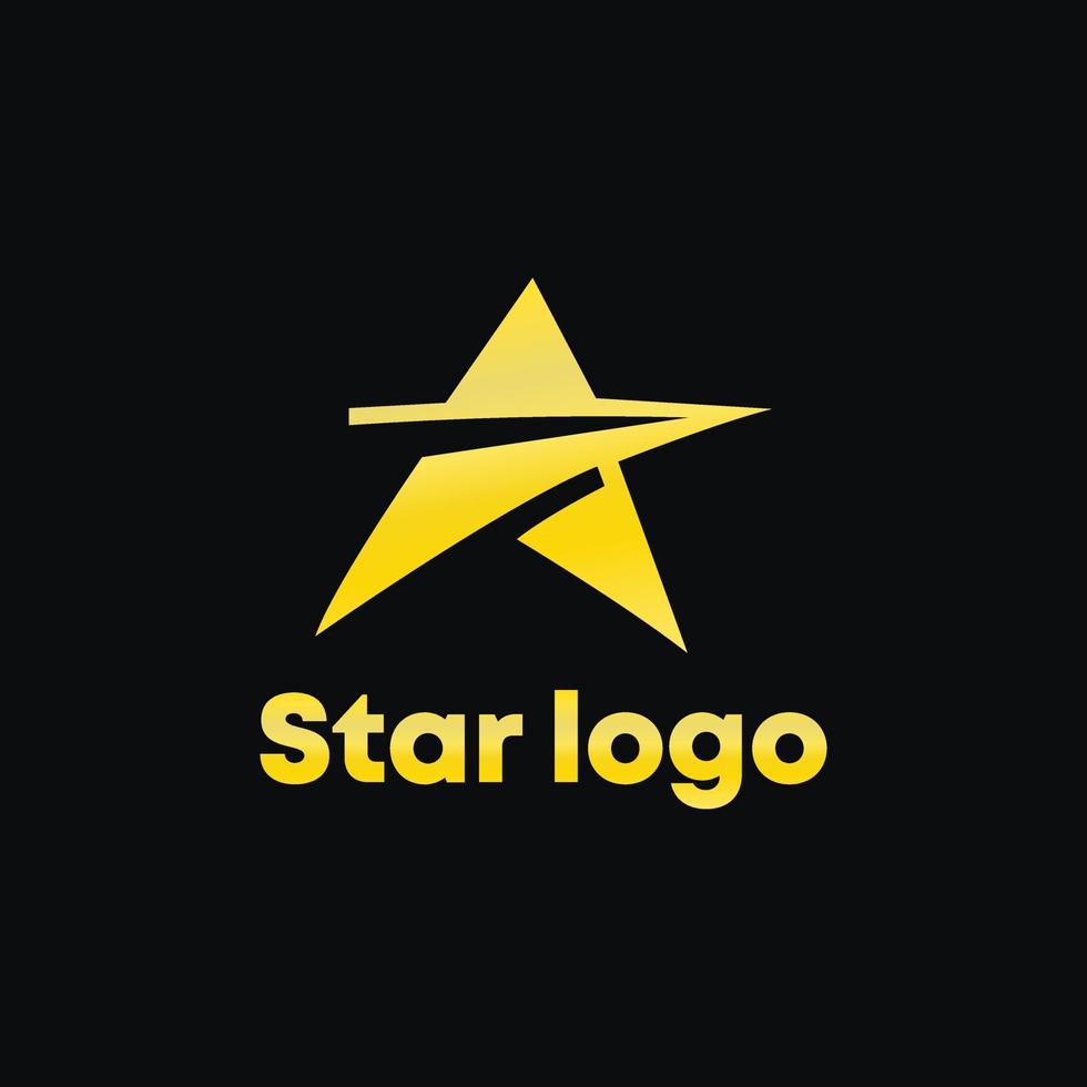 Gold star logo vector with black background. Minimalist abstract style design