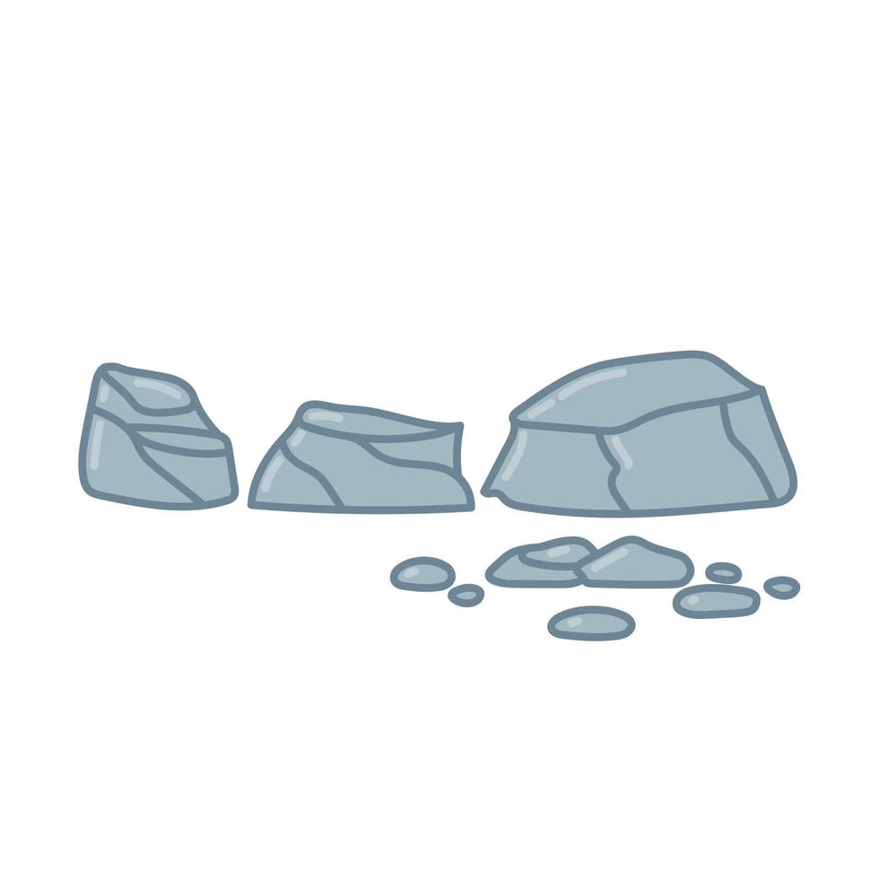 conjunto de grandes piedras rotas. rocas para el diseño de jardines. ilustración dibujada a mano en estilo de dibujos animados. vector aislado sobre fondo blanco.