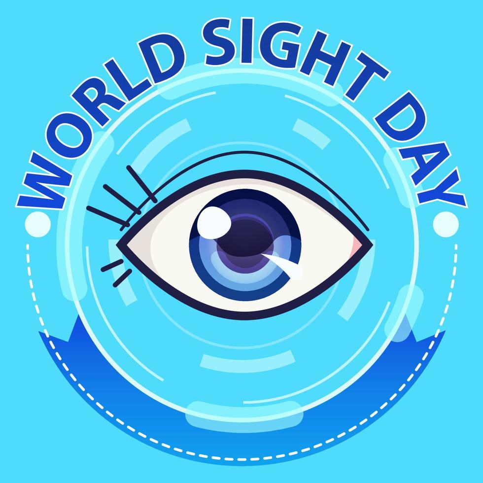 día mundial de la vista. cartel de vector con ojo grande sobre fondo abstracto azul.
