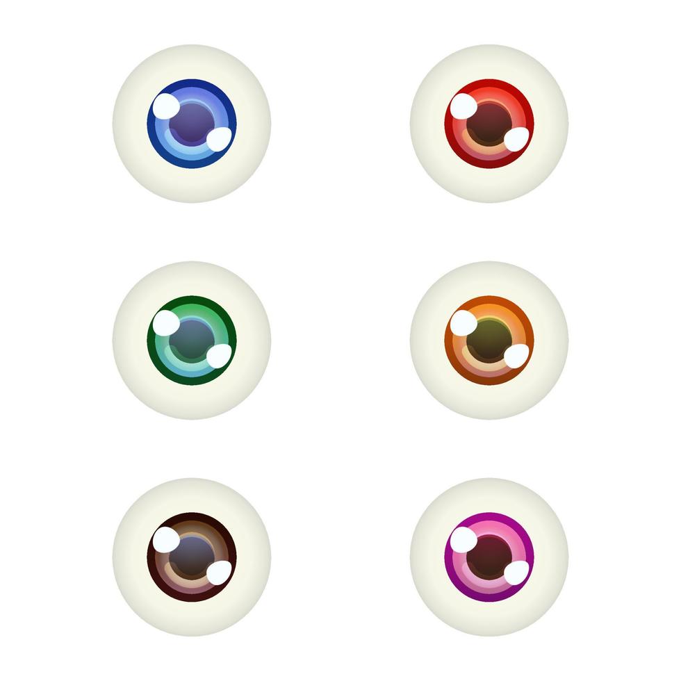 Set of pupils of the eye. Eye ball of different colors. Realistic vector illustration isolated on white background.