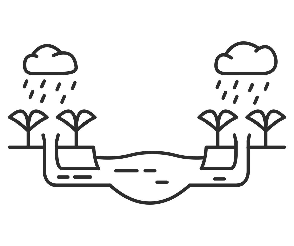 Garden irrigation icon.Agricultural concept growing plants.Outline vector. Summer cloud rain.Isolated on a white background. vector