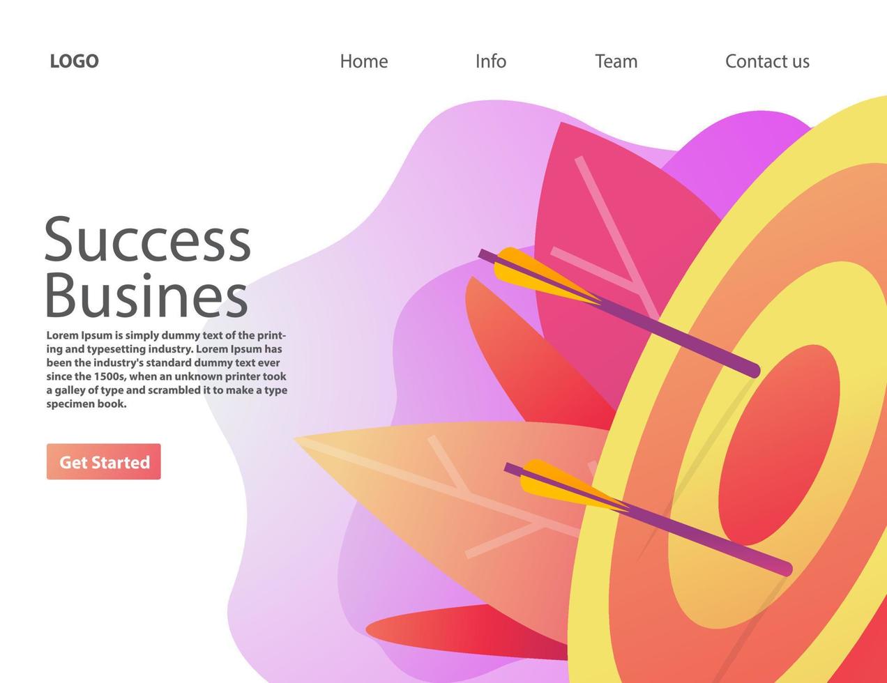 Success business hitting target.Goal achievement. Vector realistic illustration.Landing page website concept.Isolated on a white background.