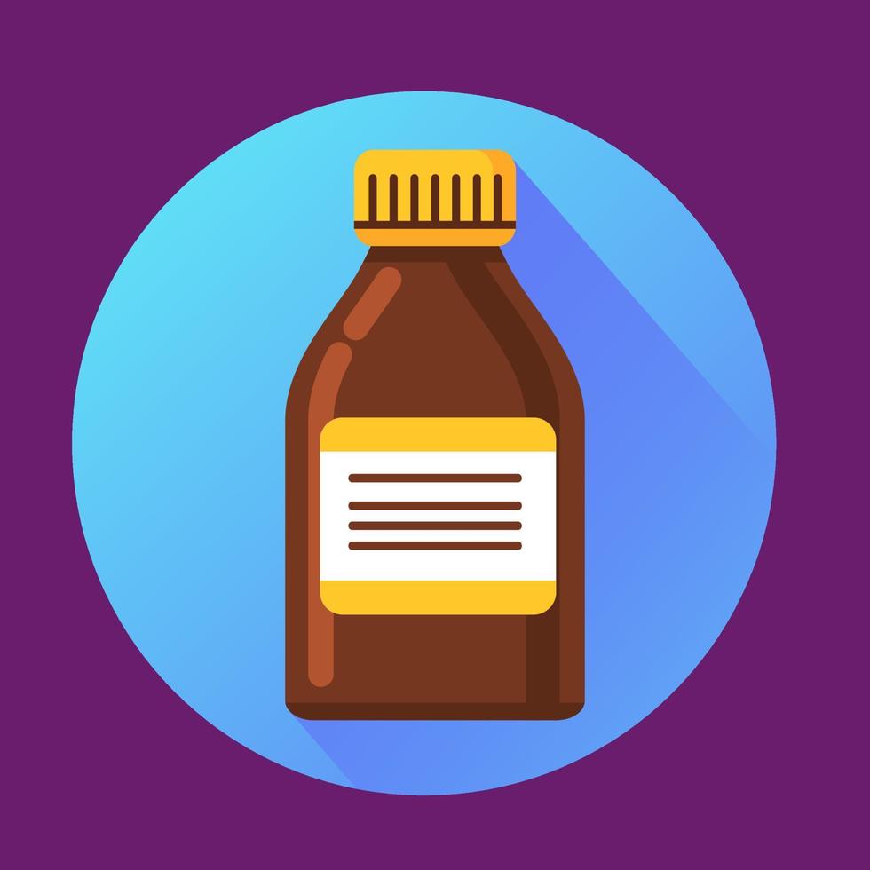Medicine bottle icon.Pharmacy medication vector illustration in flat.Retro jar with a drug label.Isolated on a white background mixture packing.