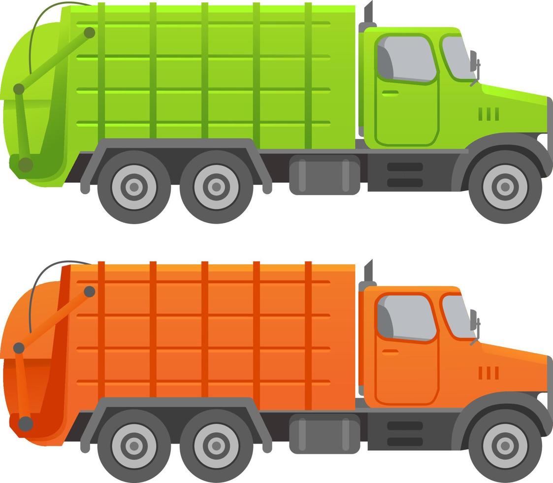 Garbage truck.Garbage recycling and utilization equipment. Flat illustration vector.Isolated on a white background.Vehicle side view. vector