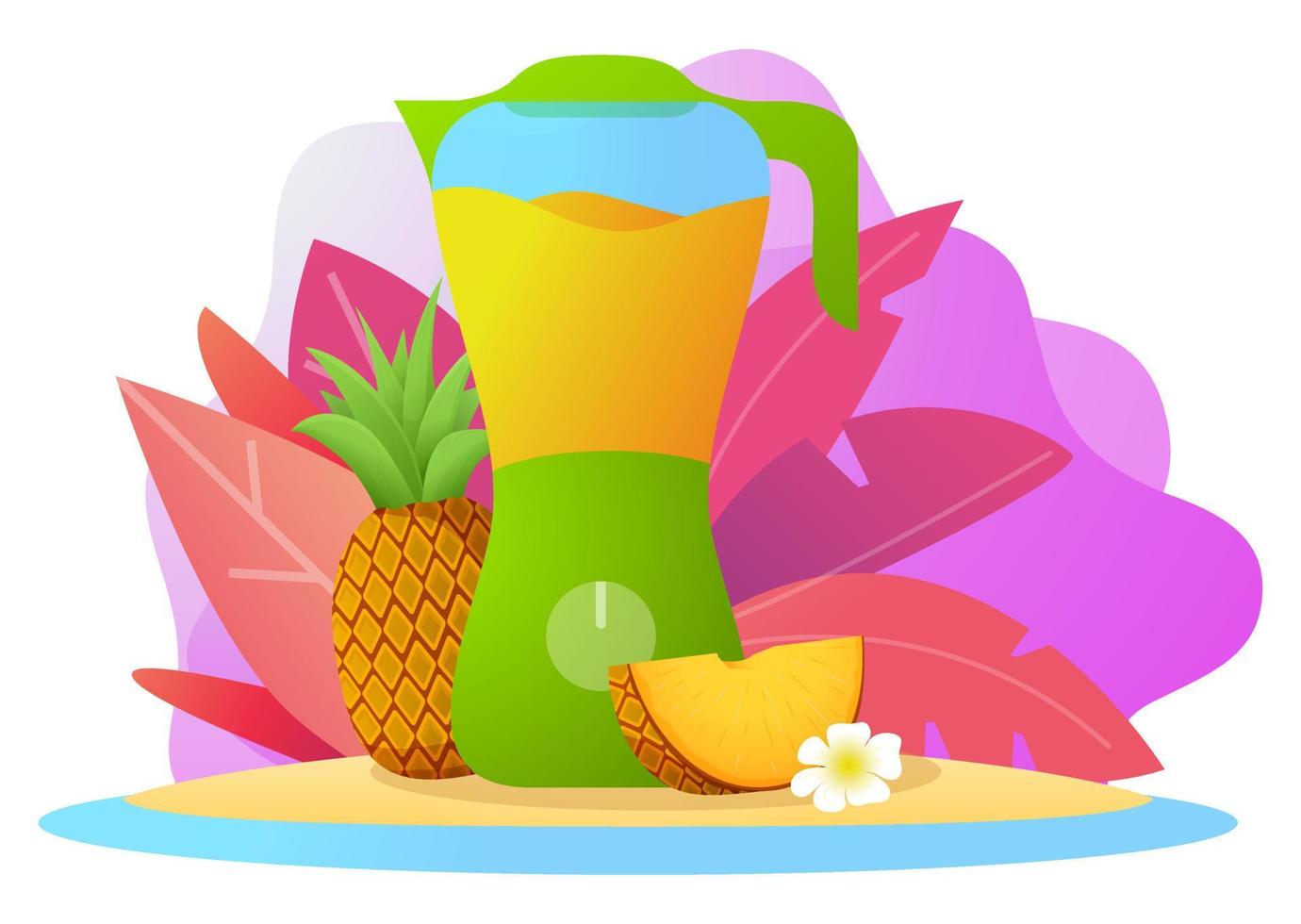 Blender pineapple smoothie juice.Tropical fruit drink. Flat vector illustration. Kitchen appliances.