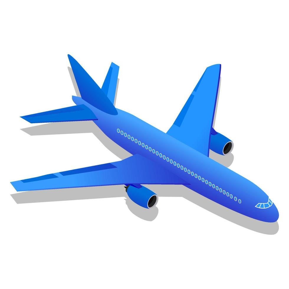 Isometric passenger airliner. A jet of blue color. Icon of an airplane vector. Isolated on a white background. vector