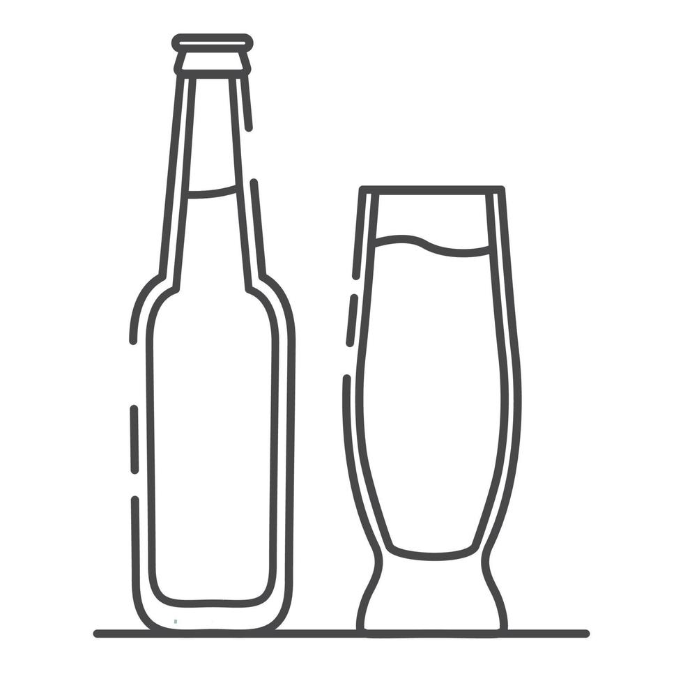 botella de cerveza y vaso. icono de bebida alcohólica. vector de contorno de arte de línea plana.aislado en un fondo blanco.símbolo para tiendas y restaurantes en línea.