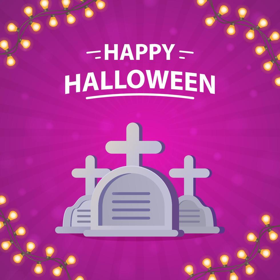 Gravestone with crosses and garland. Happy halloween holiday banner.Vector illustration.Isolated on a white background. vector