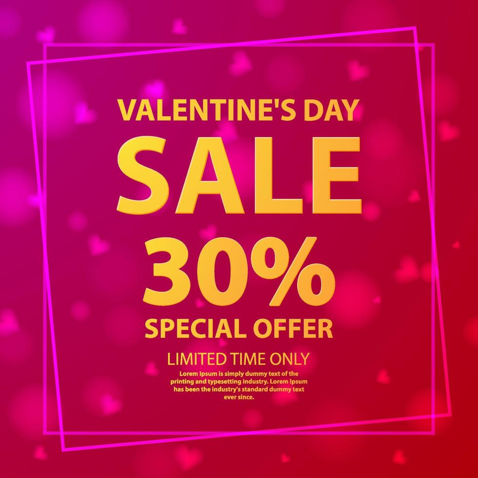 Valentine's day sale offer 30.Shop market poster.Background pink hearts.Flyer gift vector.Holiday banner. vector