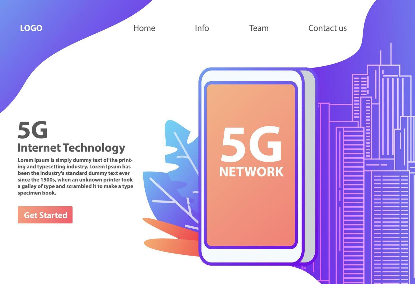5G network wireless technology.Smart city .Smartphone mobile telecommunications concept.Landing page website. vector