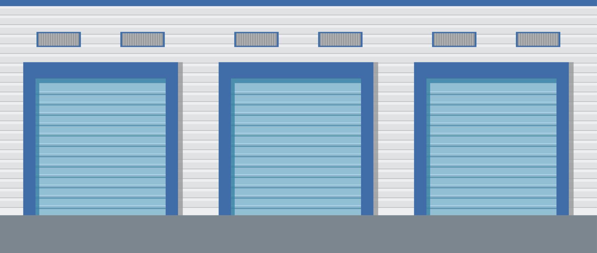 Storage unit .Warehouse building with roller doors.Flat vector. vector