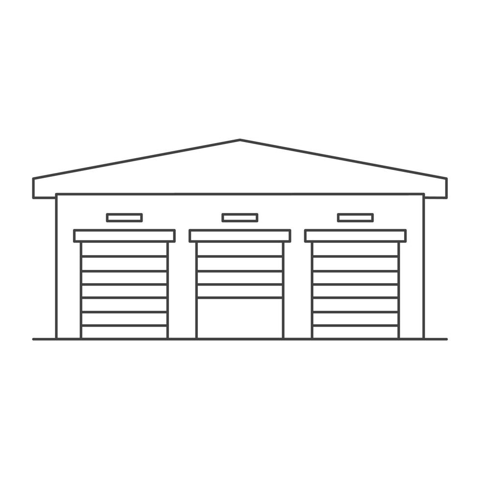 icono de la unidad de almacenamiento.edificio de almacén con puertas enrollables.vector de contorno.aislado sobre fondo blanco. vector