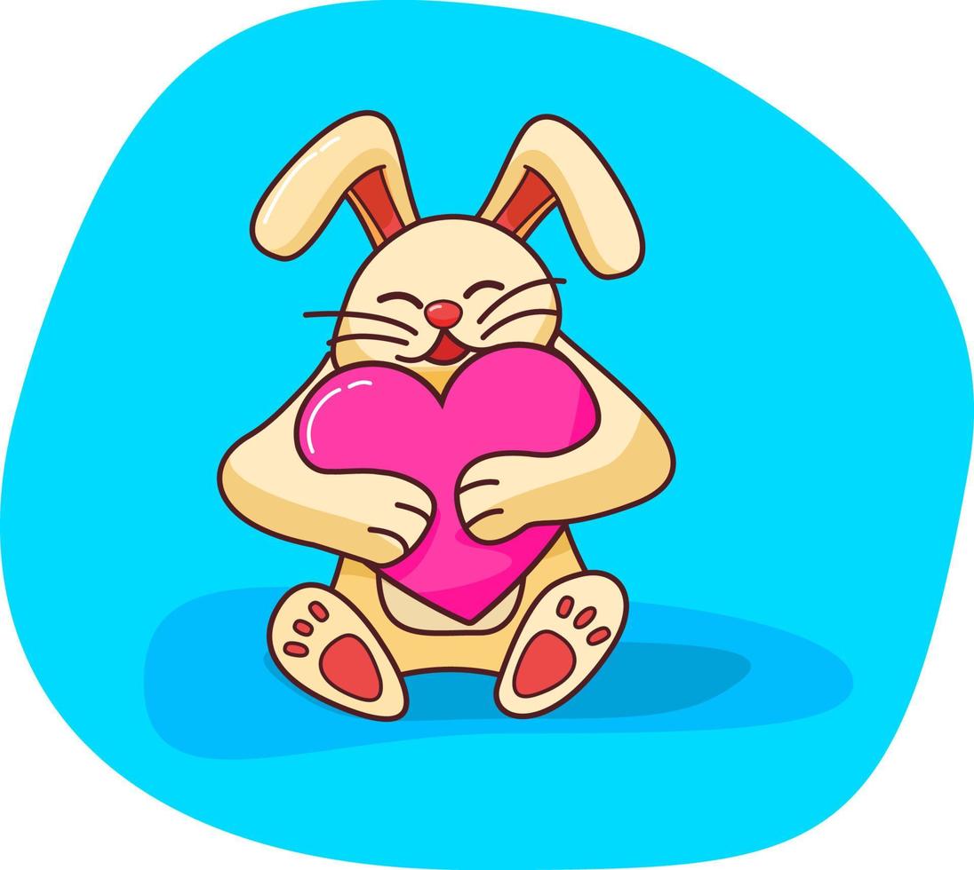 Rabbit holding a heart. Lovely cartoon hare romantic symbol. Funny baby animal character. Flat illustration vector. An icon for St. Valentine's Day. vector