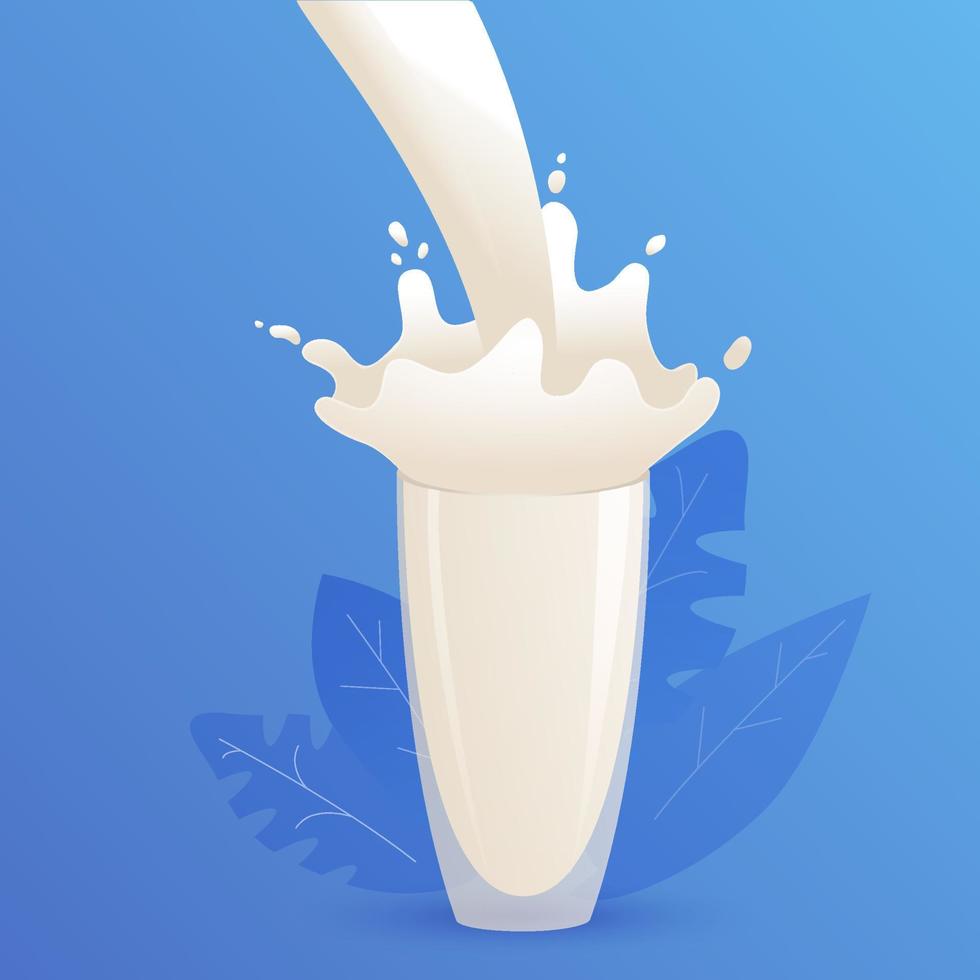 la salpicadura de leche se vierte en un vaso. ilustración vectorial realista. concepto de banner del sitio web. alimentación saludable. vector