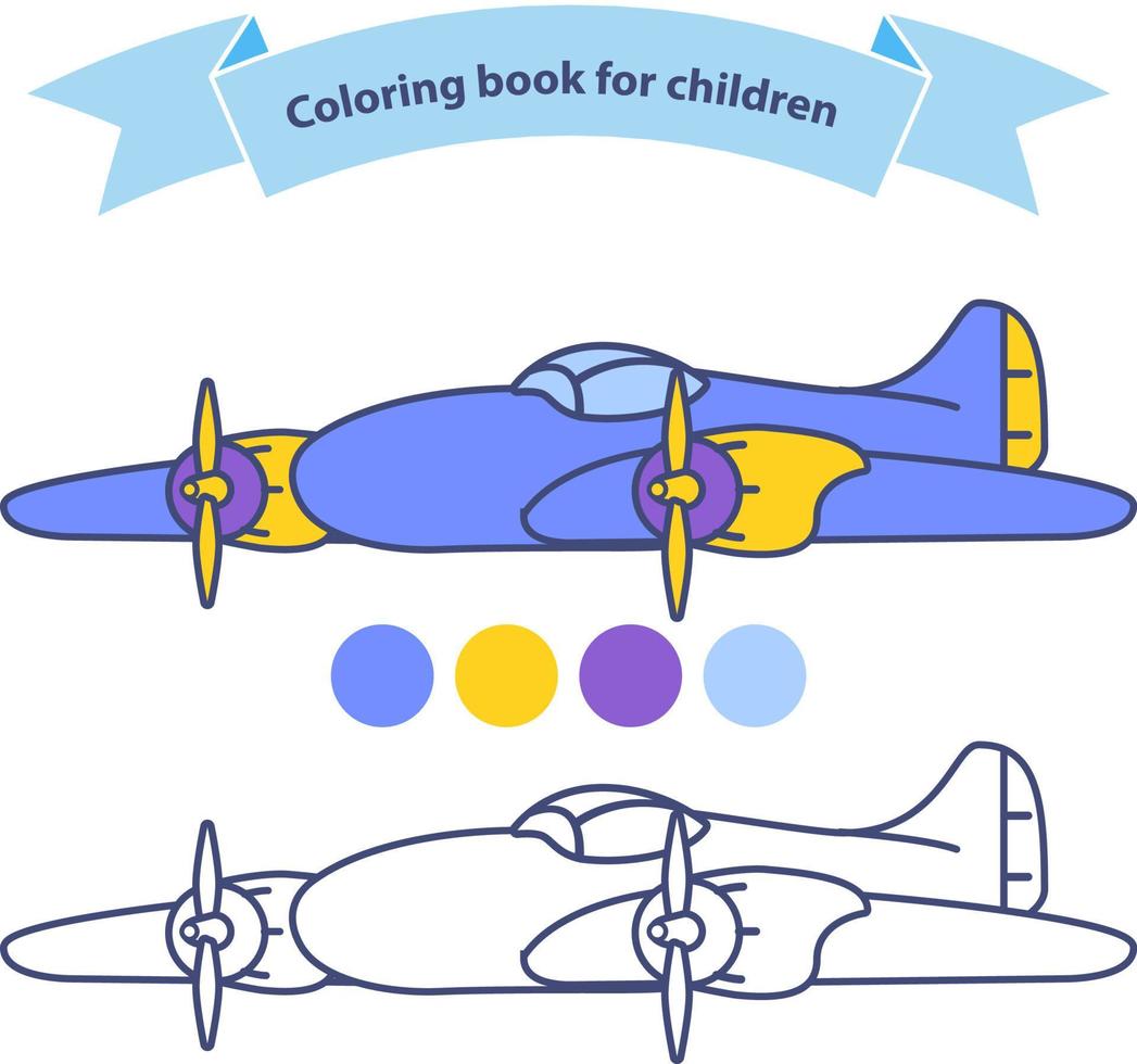 Old military aircraft fighter american coloring book for children. Outlined doodle. Flat vector.World war 2 Airplanes .The flat vector isolated.