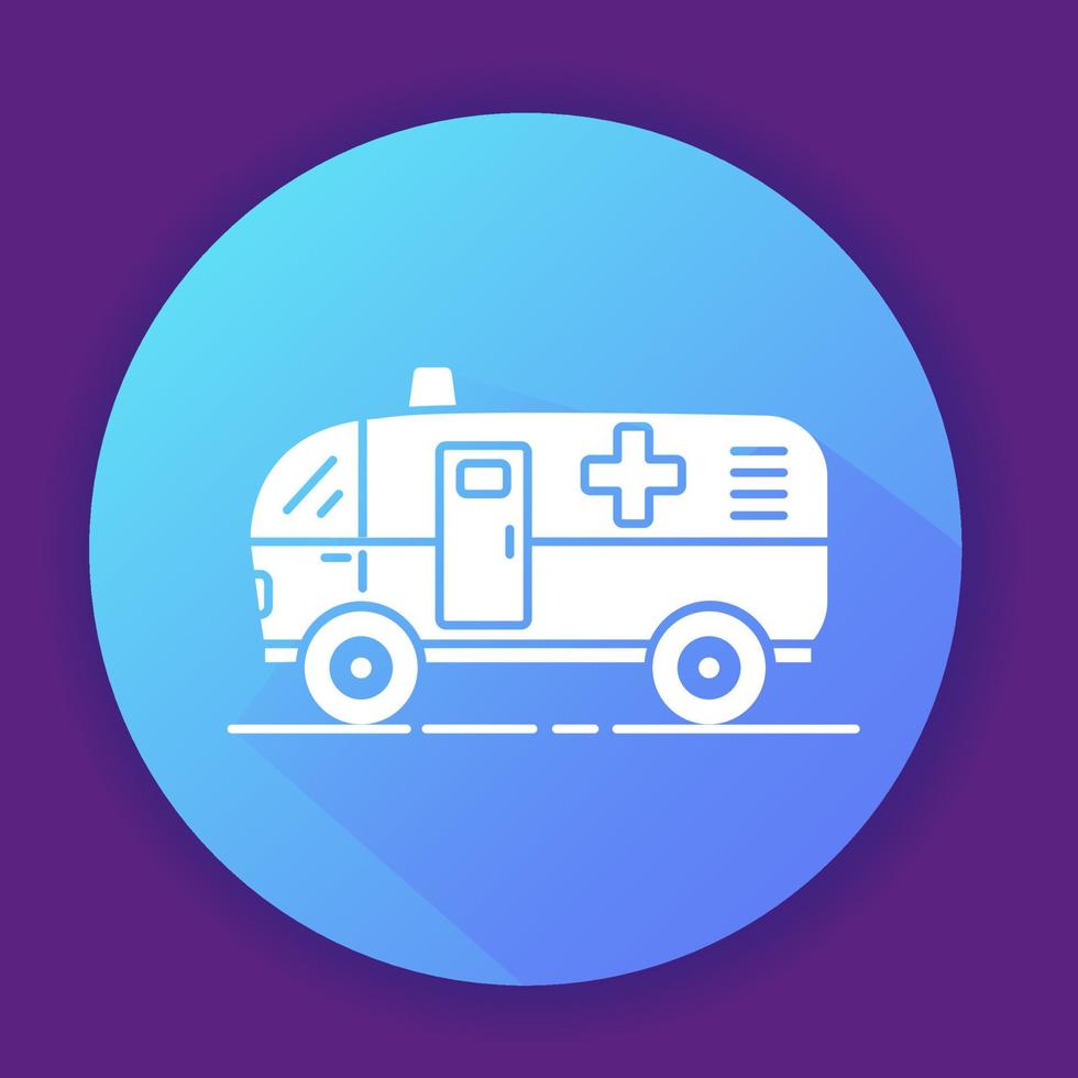 Ambulance car icon.Outline medical van.Flat vector illustration.Isolated on a blue background.Vehicle side view.