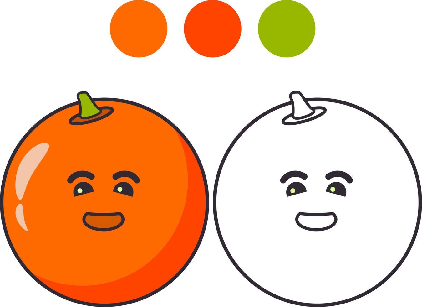 Coloring book for children.Orange fruit with a cute face .Outlined doodle.Flat vector.Isolated on a white background. vector