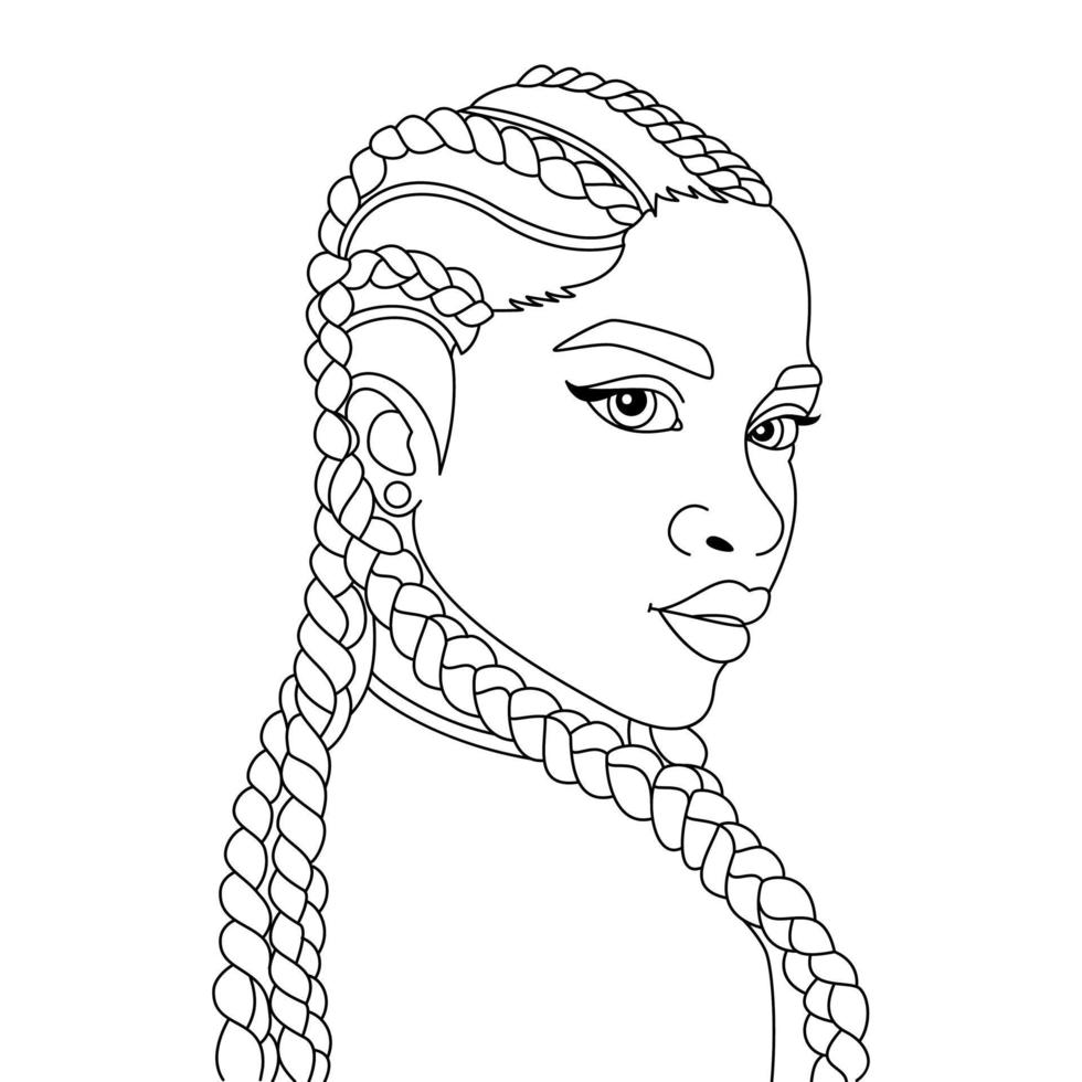 ilustración de mujer negra con trenzas afro girl vector para colorear ilustración de esquema de página