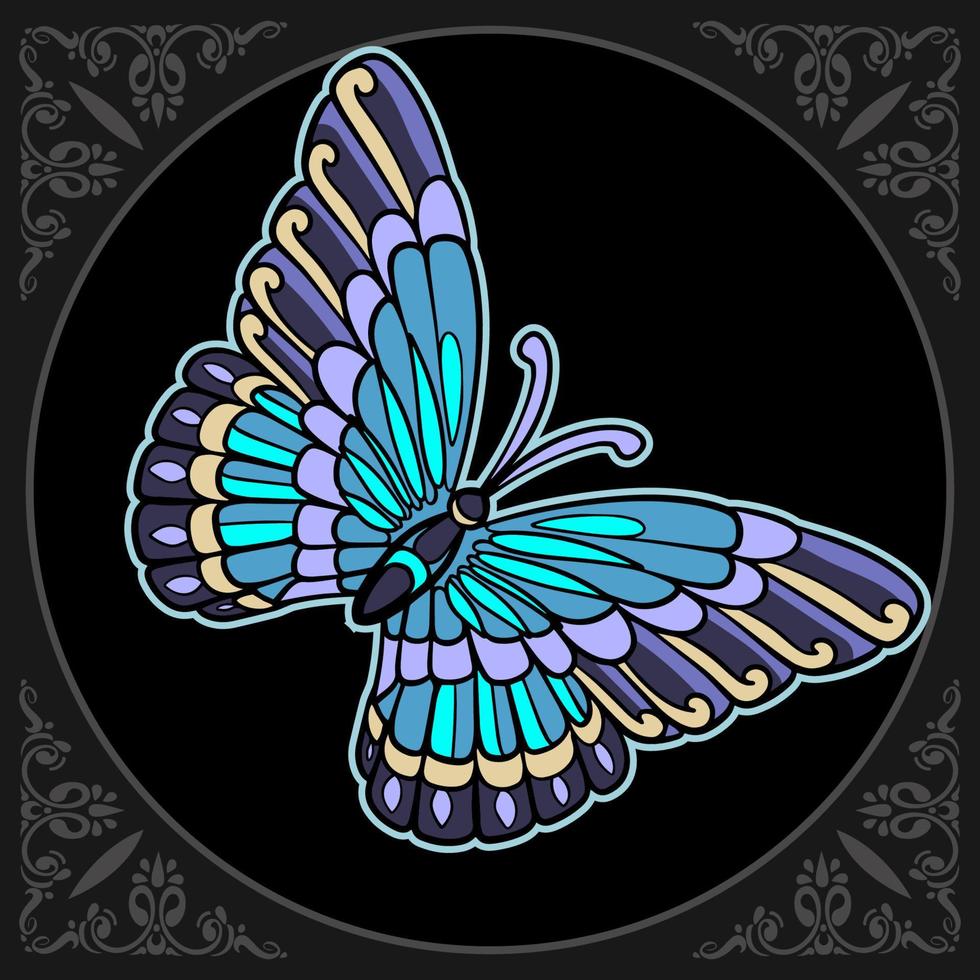 Coloridas artes de mandala de mariposas aisladas sobre fondo negro vector