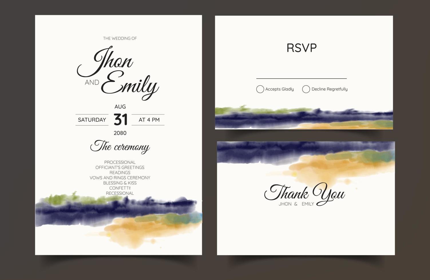 wedding invitation with mountain view watercolor background vector