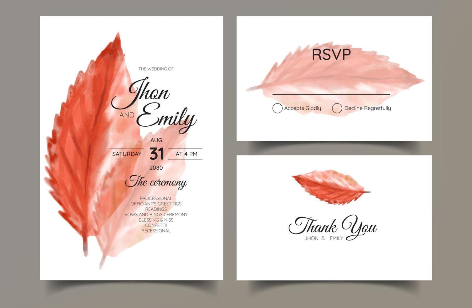 elegante tarjeta de invitación de boda de acuarela con hojas verdes vector