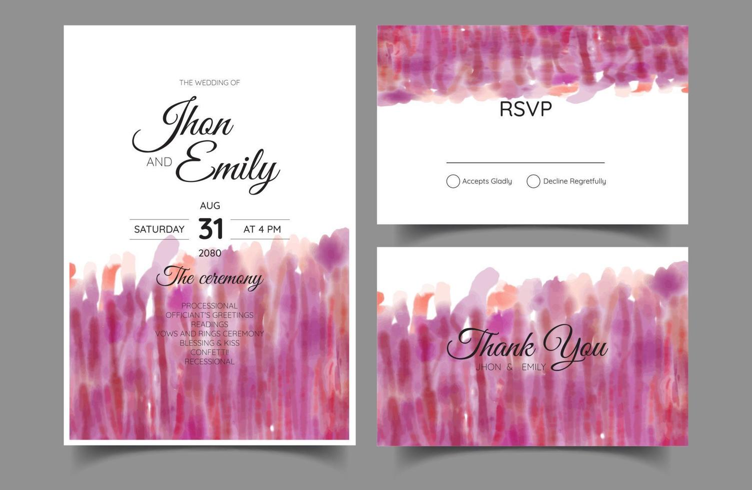 wedding invitation cards, watercolor textures and fake gold splashes for a luxurious touch vector